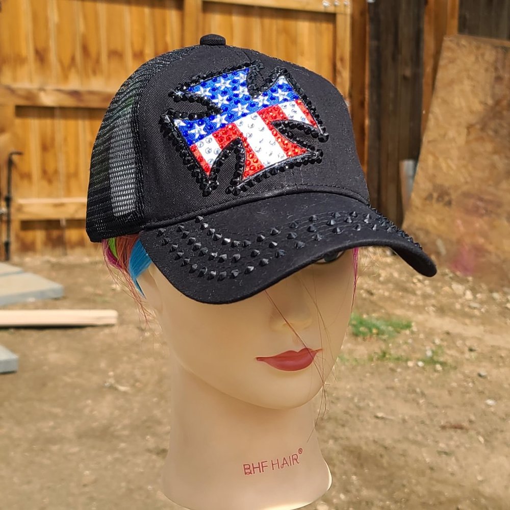 New Black American Chopper Cross BLING Hat